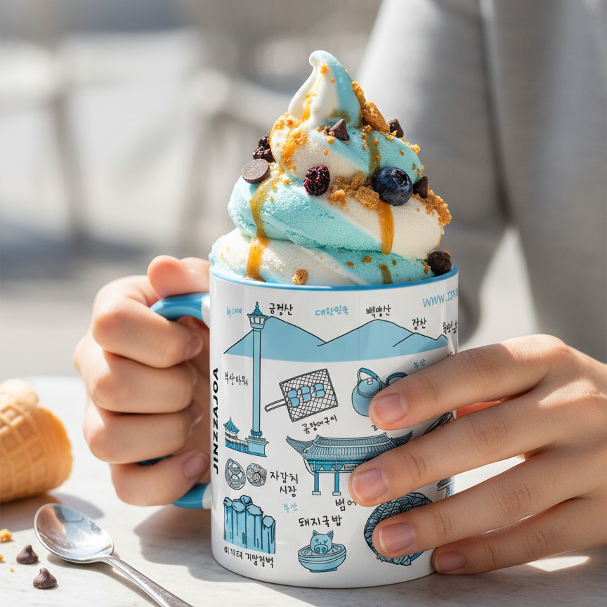 Korean Coffee Mug & Ice Cream Cup – Busan Line Art 11oz Ceramic Cup for K-Culture Lovers