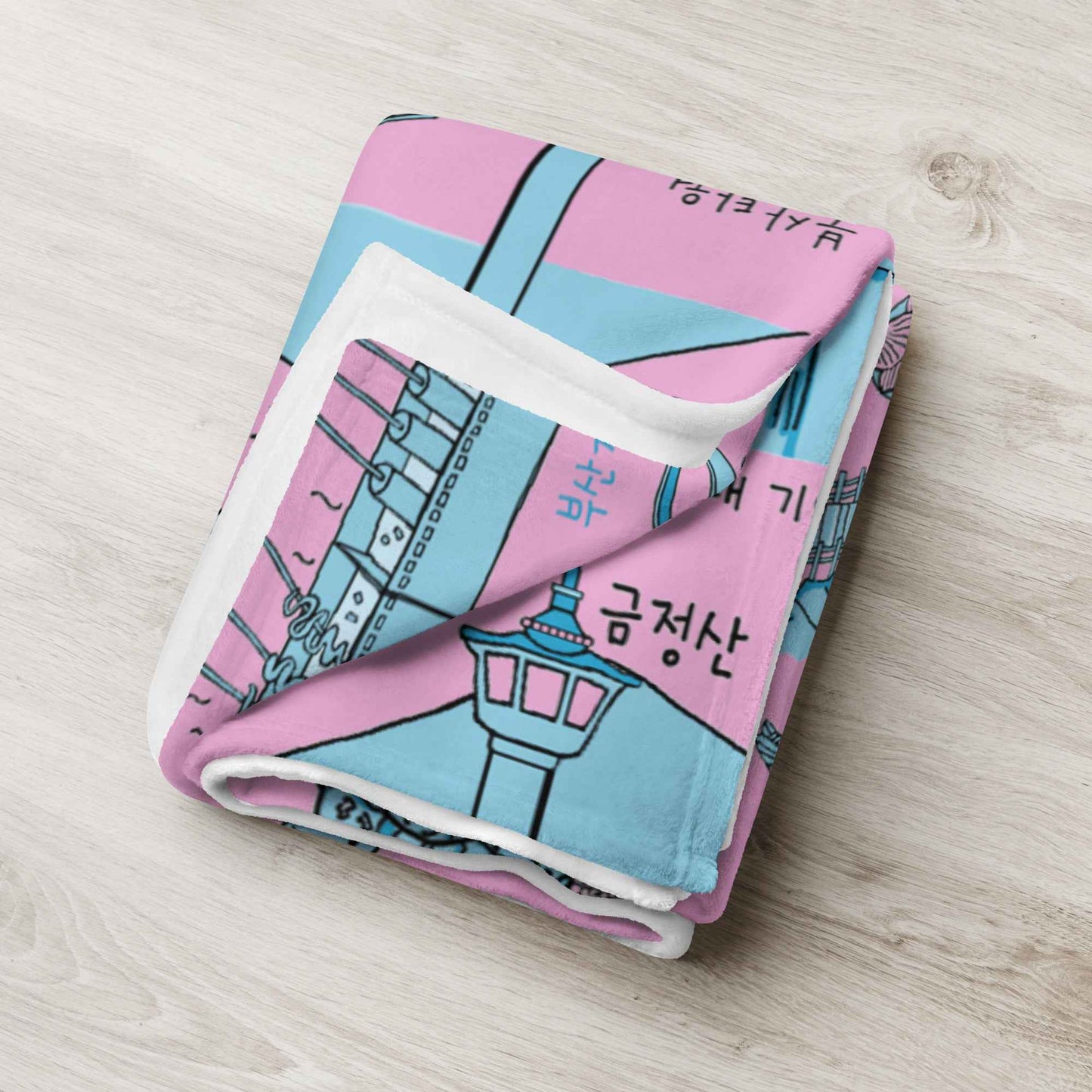 Busan Korea Throw Blanket - Line Art of Busan Attractions, K-Drama & K-Pop Fan Gift