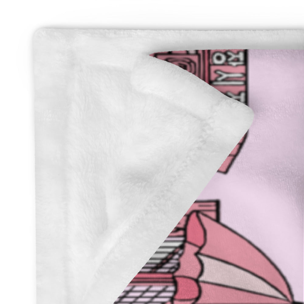 Seoul Korea Throw Blanket (Pink) - Line Art of Seoul Attractions, K-Culture & K-Pop Fan Gift