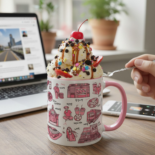 Korean Coffee Mug & Ice Cream Cup – Seoul Line Art 11oz Ceramic Cup for K-Culture Lovers