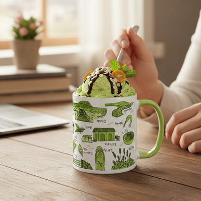 Korean Coffee Mug & Ice Cream Cup – Jeju Island Line Art 11oz Ceramic Cup for K-Culture Lovers