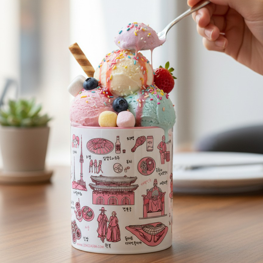 Korean Coffee Mug & Ice Cream Cup – Seoul Line Art 11oz Ceramic Cup for K-Culture Lovers