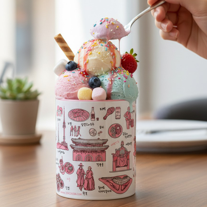 Korean Coffee Mug & Ice Cream Cup – Seoul Line Art 11oz Ceramic Cup for K-Culture Lovers