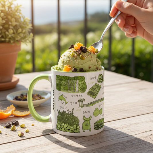 Korean Coffee Mug & Ice Cream Cup – Jeju Island Line Art 11oz Ceramic Cup for K-Culture Lovers
