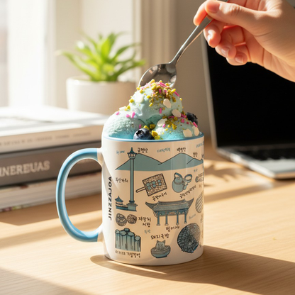 Korean Coffee Mug & Ice Cream Cup – Busan Line Art 11oz Ceramic Cup for K-Culture Lovers