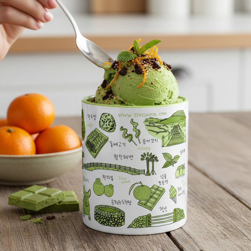 Korean Coffee Mug & Ice Cream Cup – Jeju Island Line Art 11oz Ceramic Cup for K-Culture Lovers