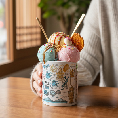 Korea Cities Coffee Mug & Ice Cream Cup – Hand Drawn Seoul Busan Jeju Gyeongju Travel Art Ceramic Cup