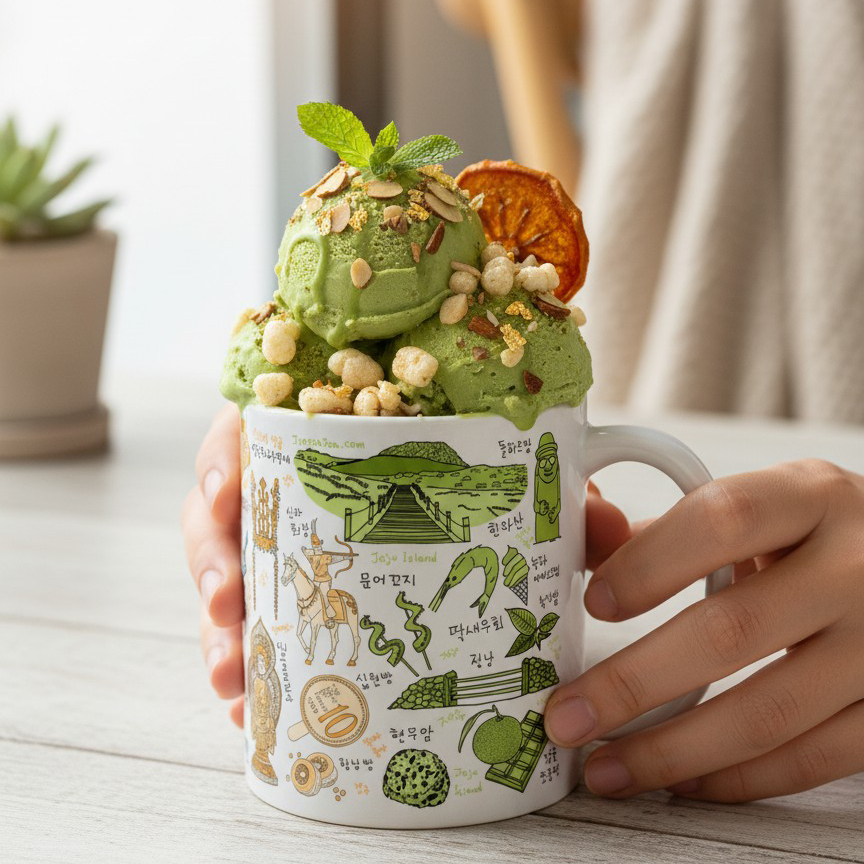 Korea Cities Coffee Mug & Ice Cream Cup – Hand Drawn Seoul Busan Jeju Gyeongju Travel Art Ceramic Cup