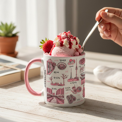 Korean Coffee Mug & Ice Cream Cup – Seoul Line Art 11oz Ceramic Cup for K-Culture Lovers