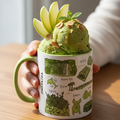 Korean Coffee Mug & Ice Cream Cup – Jeju Island Line Art 11oz Ceramic Cup for K-Culture Lovers
