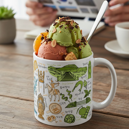 Korea Cities Coffee Mug & Ice Cream Cup – Hand Drawn Seoul Busan Jeju Gyeongju Travel Art Ceramic Cup