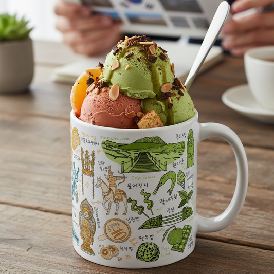Korea Cities Coffee Mug & Ice Cream Cup – Hand Drawn Seoul Busan Jeju Gyeongju Travel Art Ceramic Cup