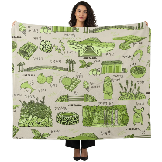 Jeju Island Korea Throw Blanket (Purple) - Line Art of Jeju Attractions, K-Drama & K-Pop Fan Gift