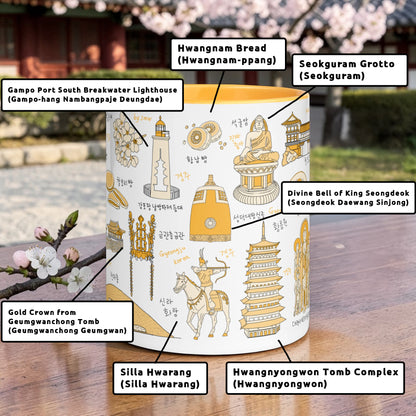 Korean Coffee Mug & Ice Cream Cup – Gyeongju Line Art 11oz Ceramic Cup for K-Culture Lovers