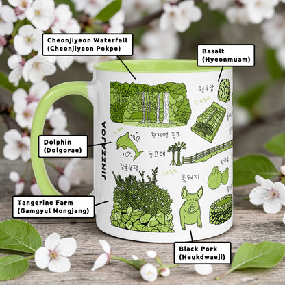 Korean Coffee Mug & Ice Cream Cup – Jeju Island Line Art 11oz Ceramic Cup for K-Culture Lovers