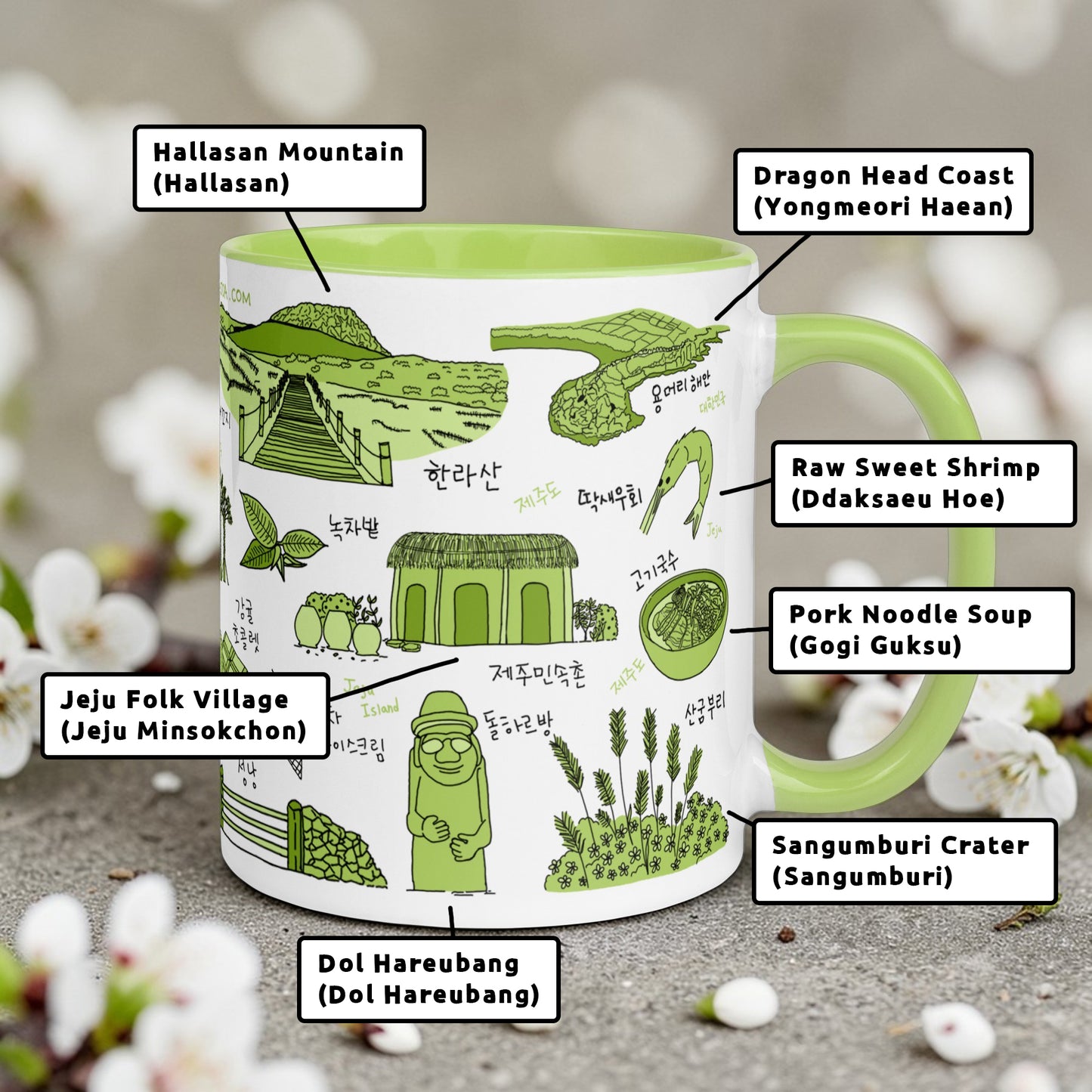 Korean Coffee Mug & Ice Cream Cup – Jeju Island Line Art 11oz Ceramic Cup for K-Culture Lovers