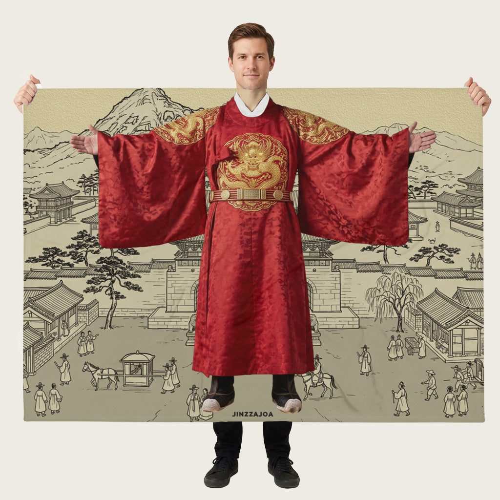 Korean K-Drama King Blanket – Ultra Soft Throw Blanket Featuring Traditional Royal Dragon Robe (Yongpo), Korean Palace & Historical Art Design, Cozy Fleece Gift for Korean Culture Lovers
