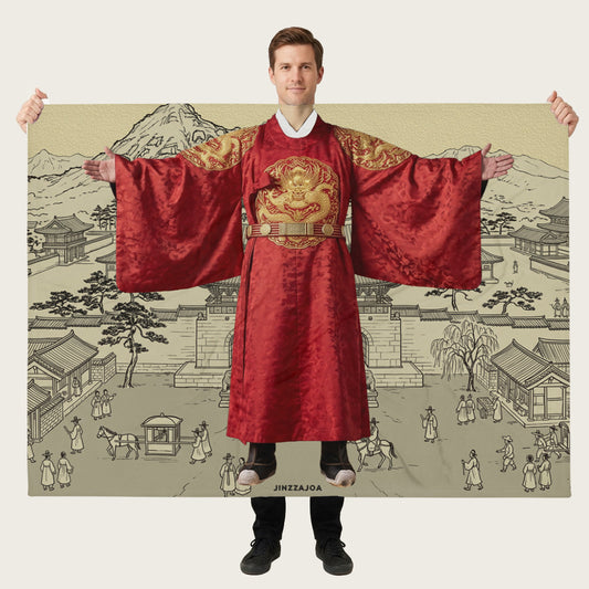 Korean K-Drama King Blanket – Ultra Soft Throw Blanket Featuring Traditional Royal Dragon Robe (Yongpo), Korean Palace & Historical Art Design, Cozy Fleece Gift for Korean Culture Lovers