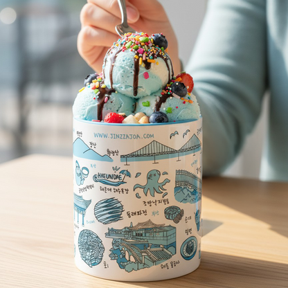 Korean Coffee Mug & Ice Cream Cup – Busan Line Art 11oz Ceramic Cup for K-Culture Lovers