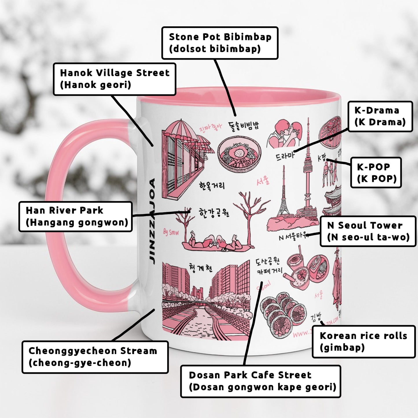 Korean Coffee Mug & Ice Cream Cup – Seoul Line Art 11oz Ceramic Cup for K-Culture Lovers