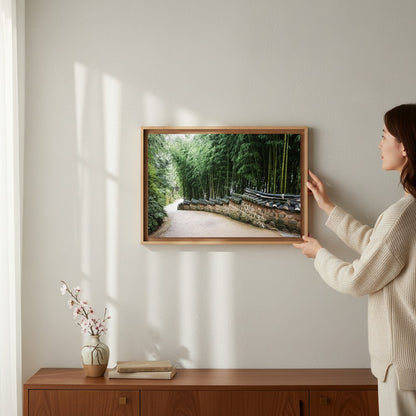 Beomeosa Temple Busan Poster - South Korea Zen Bamboo Forest Path & Traditional Stone Wall Art Print - Peaceful Asian Landscape Wall Decor