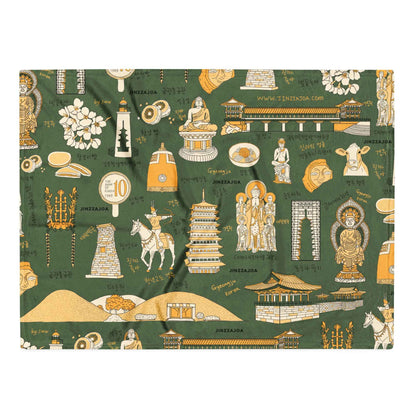 Gyeongju Korea Throw Blanket - Line Art of Gyeongju Attractions, K-Drama & K-Pop Fan Gift