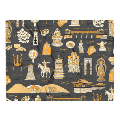 Gyeongju Korea Throw Blanket - Line Art of Gyeongju Attractions, K-Drama & K-Pop Fan Gift