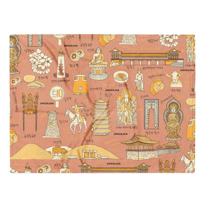 Gyeongju Korea Throw Blanket - Line Art of Gyeongju Attractions, K-Drama & K-Pop Fan Gift