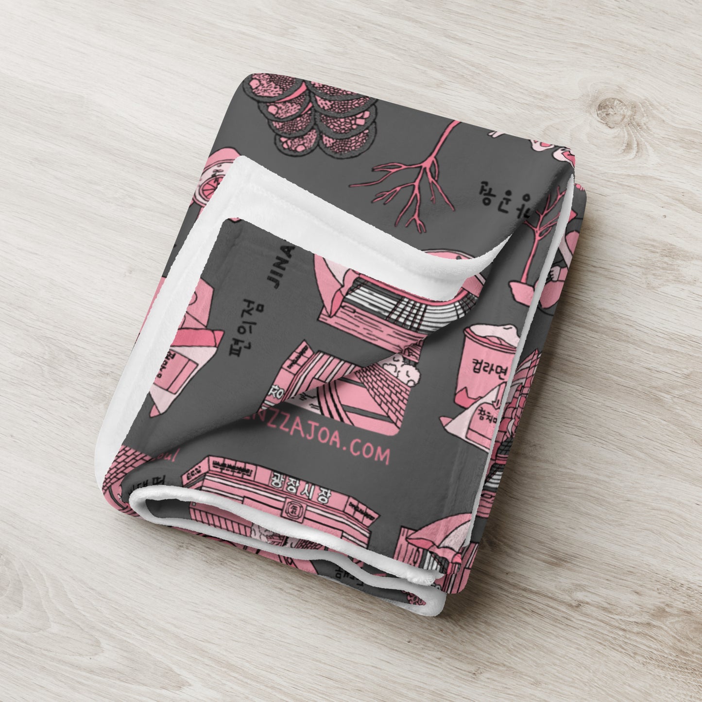 Seoul Korea Throw Blanket (Dark Gray)  -  Line Art of Seoul Attractions, K-Culture & K-Pop Fan Gift