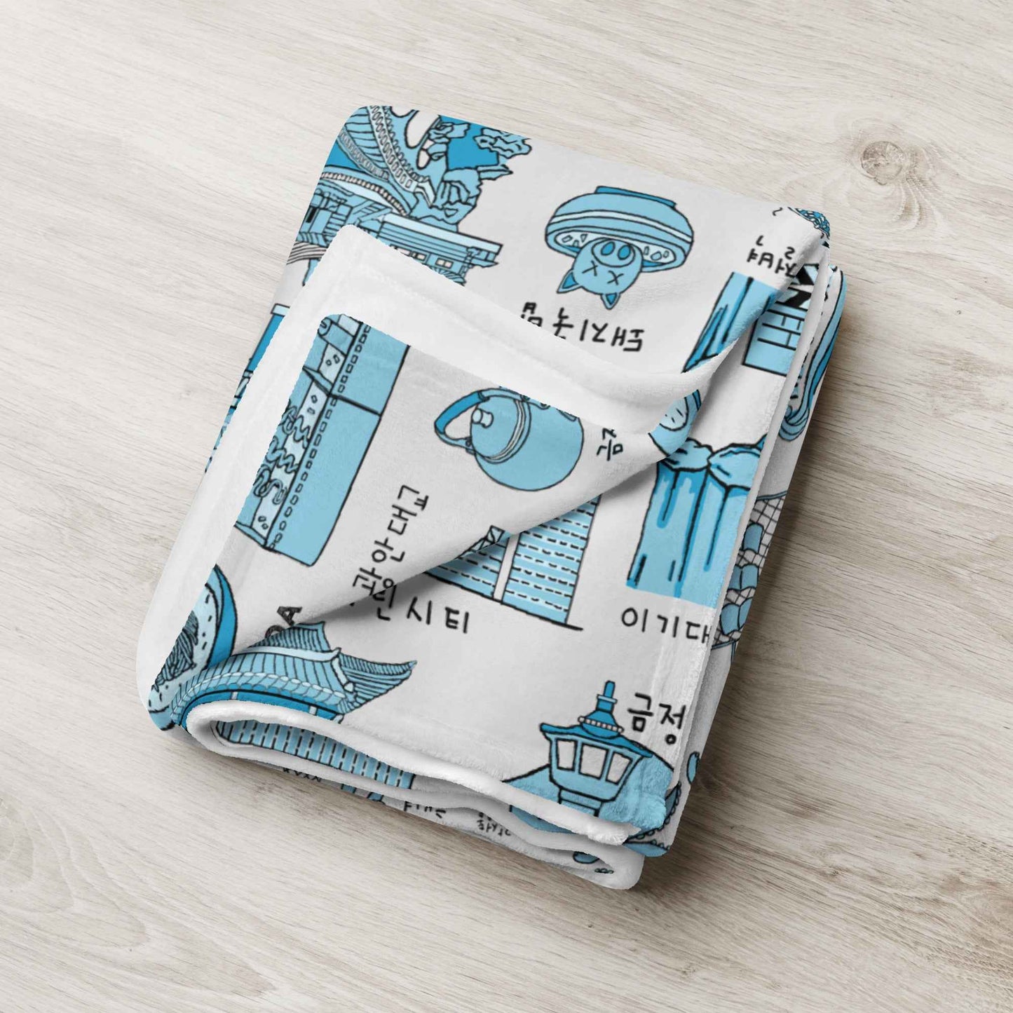 Busan Korea Throw Blanket - Line Art of Busan Attractions, K-Drama & K-Pop Fan Gift