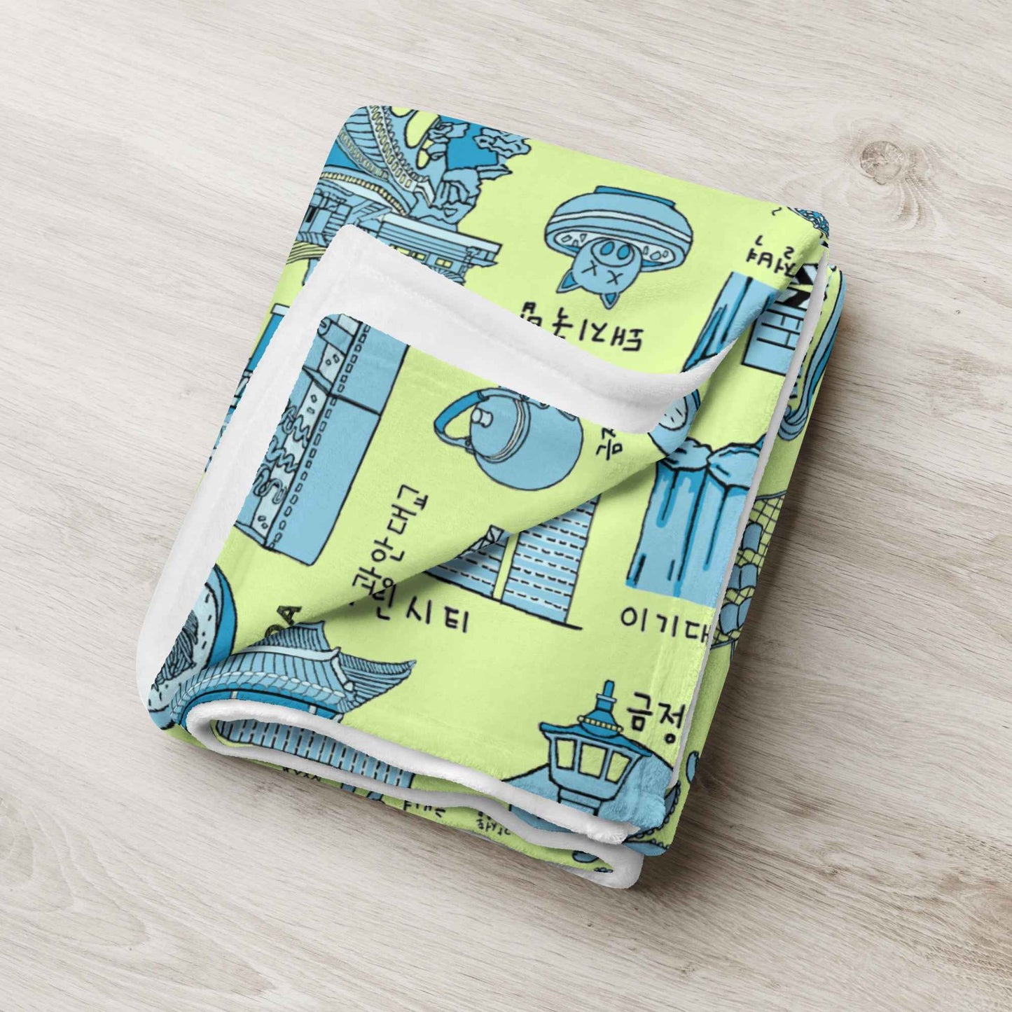 Busan Korea Throw Blanket - Line Art of Busan Attractions, K-Drama & K-Pop Fan Gift