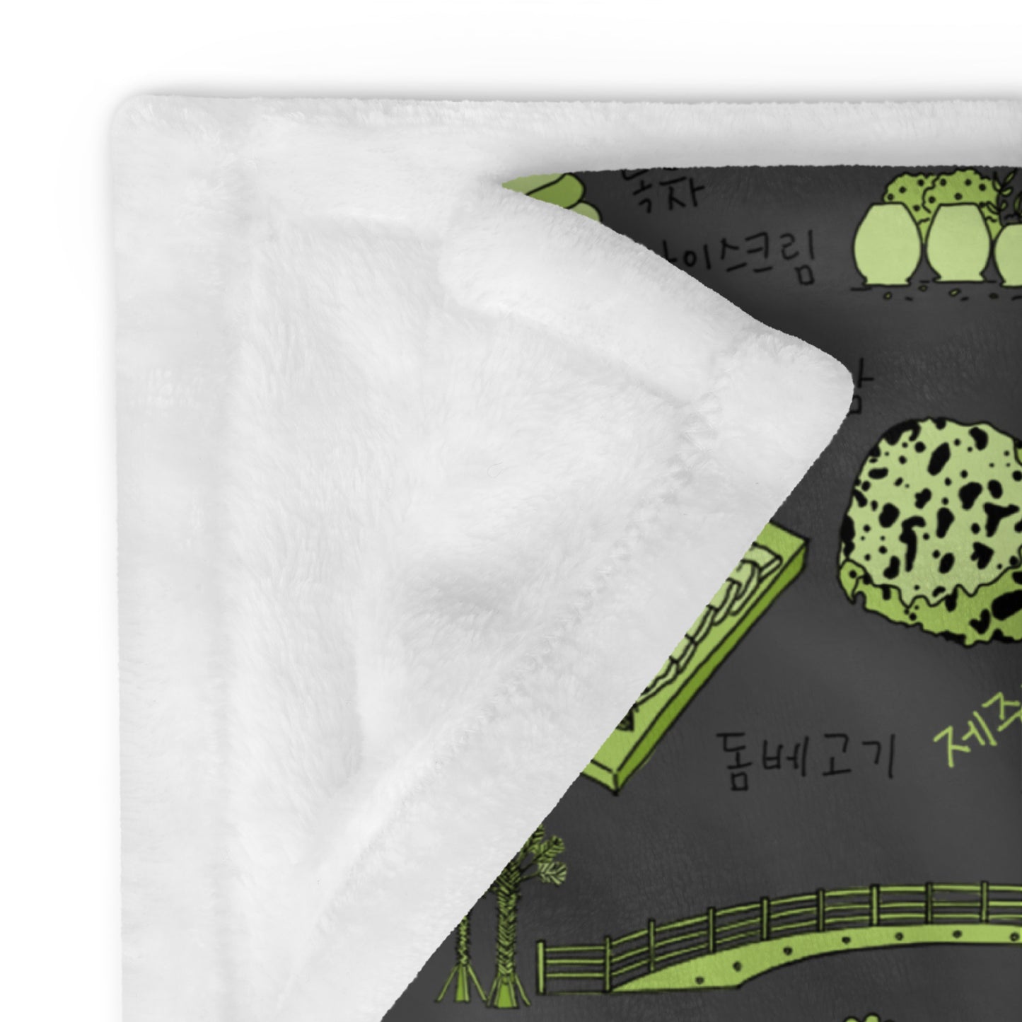 Jeju Island Korea Throw Blanket (Charcoal Gray) - Line Art of Jeju Attractions, K-Drama & K-Pop Fan Gift