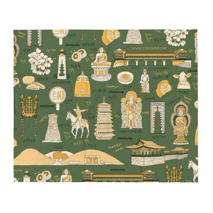 Gyeongju Korea Throw Blanket - Line Art of Gyeongju Attractions, K-Drama & K-Pop Fan Gift