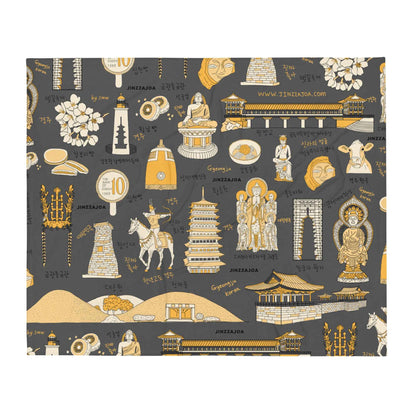 Gyeongju Korea Throw Blanket - Line Art of Gyeongju Attractions, K-Drama & K-Pop Fan Gift