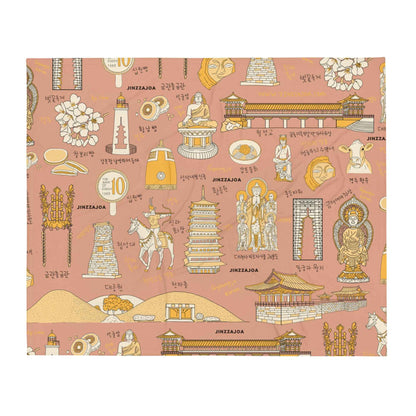 Gyeongju Korea Throw Blanket - Line Art of Gyeongju Attractions, K-Drama & K-Pop Fan Gift