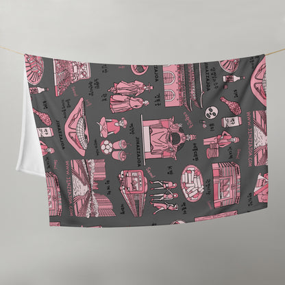 Seoul Korea Throw Blanket (Dark Gray)  -  Line Art of Seoul Attractions, K-Culture & K-Pop Fan Gift