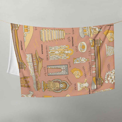 Gyeongju Korea Throw Blanket - Line Art of Gyeongju Attractions, K-Drama & K-Pop Fan Gift