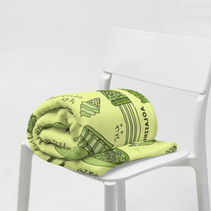 Jeju Island Korea Throw Blanket (Baby Green) - Line Art of Jeju Attractions, K-Drama & K-Pop Fan Gift
