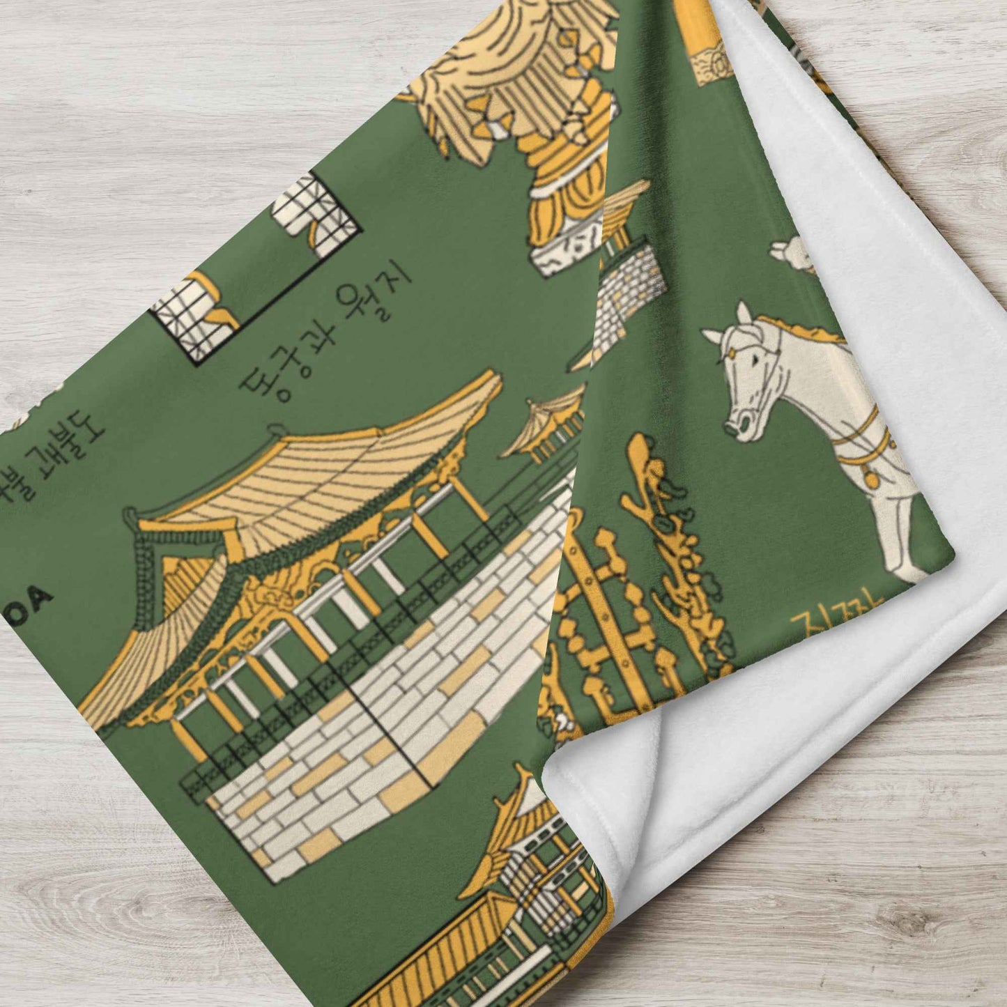 Gyeongju Korea Throw Blanket - Line Art of Gyeongju Attractions, K-Drama & K-Pop Fan Gift
