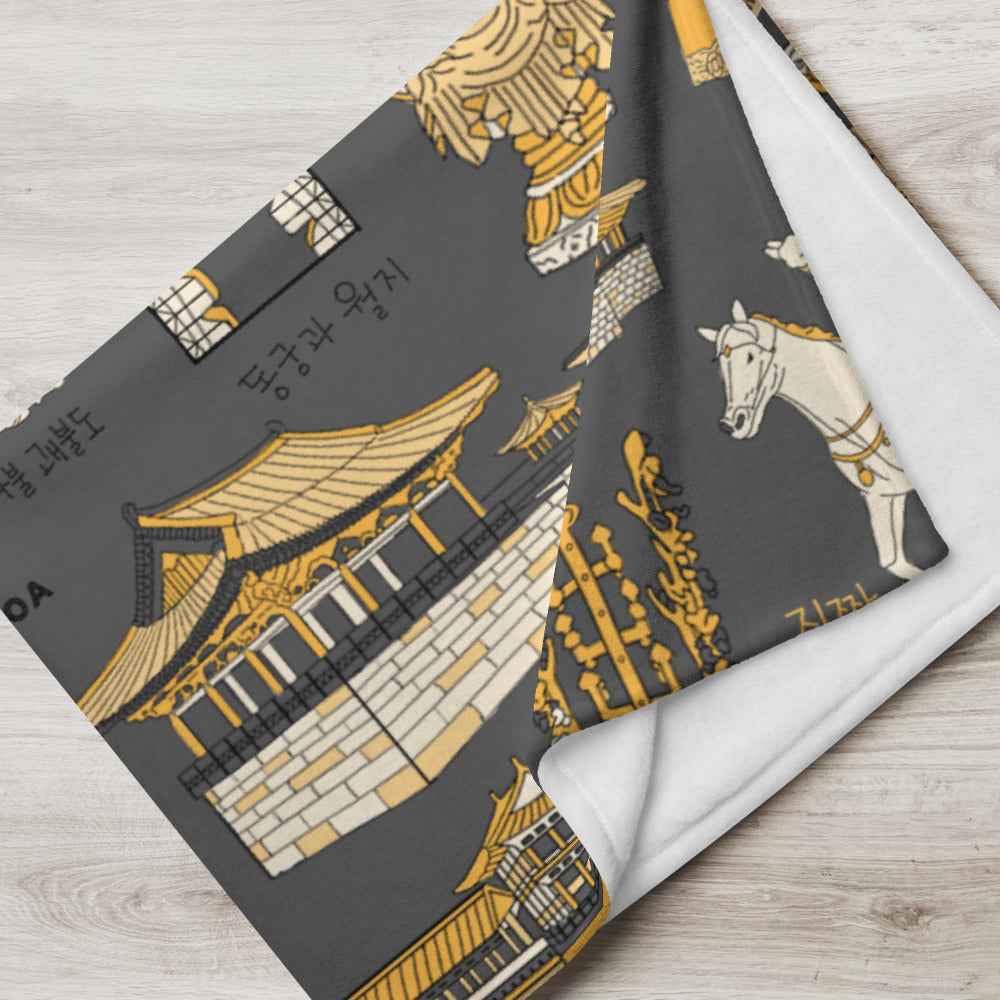 Gyeongju Korea Throw Blanket - Line Art of Gyeongju Attractions, K-Drama & K-Pop Fan Gift