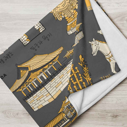 Gyeongju Korea Throw Blanket - Line Art of Gyeongju Attractions, K-Drama & K-Pop Fan Gift