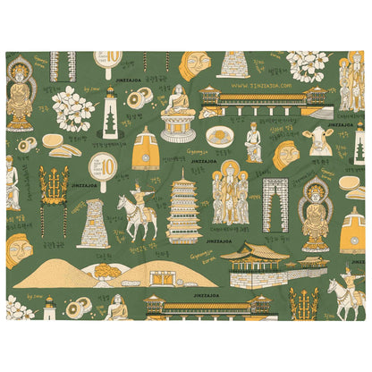 Gyeongju Korea Throw Blanket - Line Art of Gyeongju Attractions, K-Drama & K-Pop Fan Gift