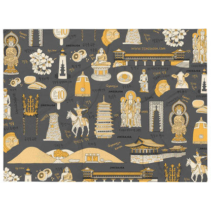 Gyeongju Korea Throw Blanket - Line Art of Gyeongju Attractions, K-Drama & K-Pop Fan Gift