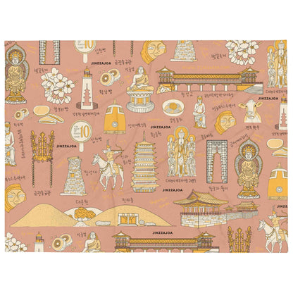 Gyeongju Korea Throw Blanket - Line Art of Gyeongju Attractions, K-Drama & K-Pop Fan Gift
