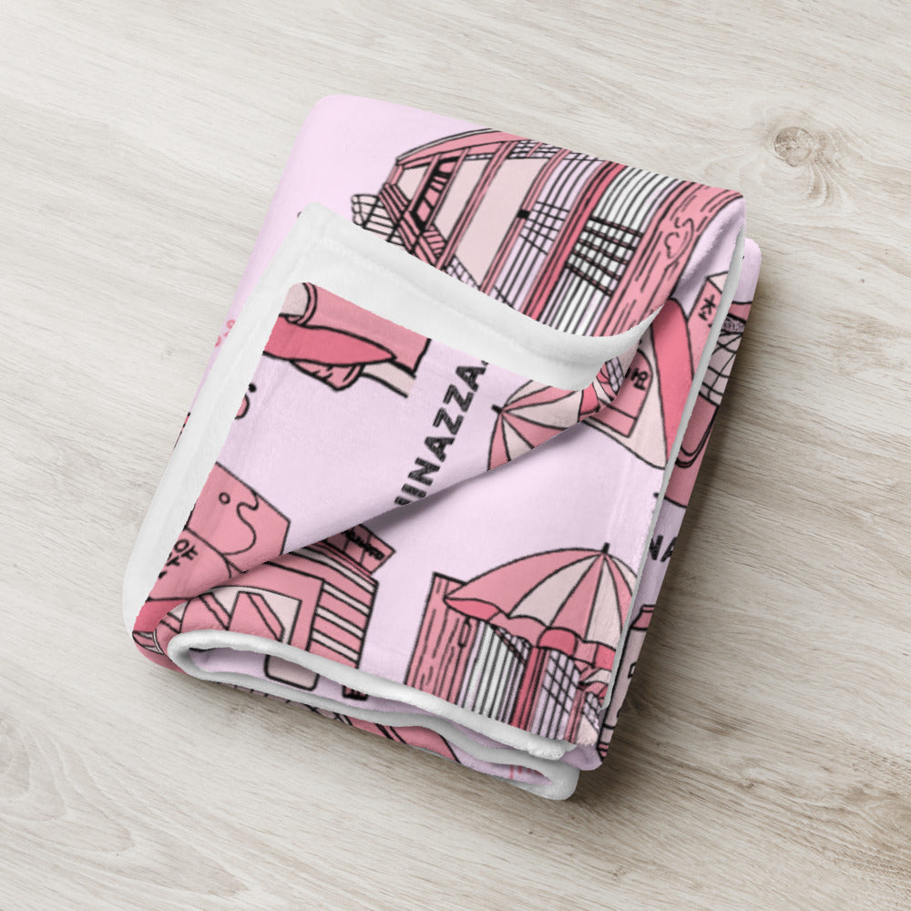 Seoul Korea Throw Blanket (Pink) -  Line Art of Seoul Attractions, K-Culture & K-Pop Fan Gift