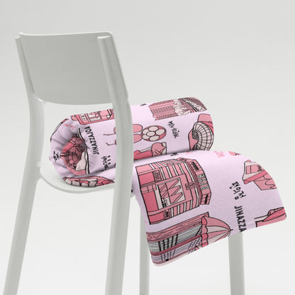 Seoul Korea Throw Blanket (Pink) -  Line Art of Seoul Attractions, K-Culture & K-Pop Fan Gift