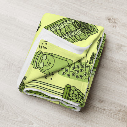 Jeju Island Korea Throw Blanket (Baby Green) - Line Art of Jeju Attractions, K-Drama & K-Pop Fan Gift