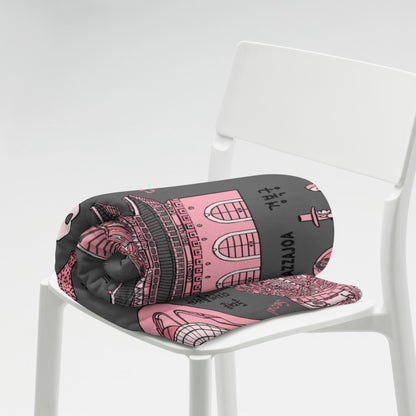Seoul Korea Throw Blanket (Dark Gray)  -  Line Art of Seoul Attractions, K-Culture & K-Pop Fan Gift