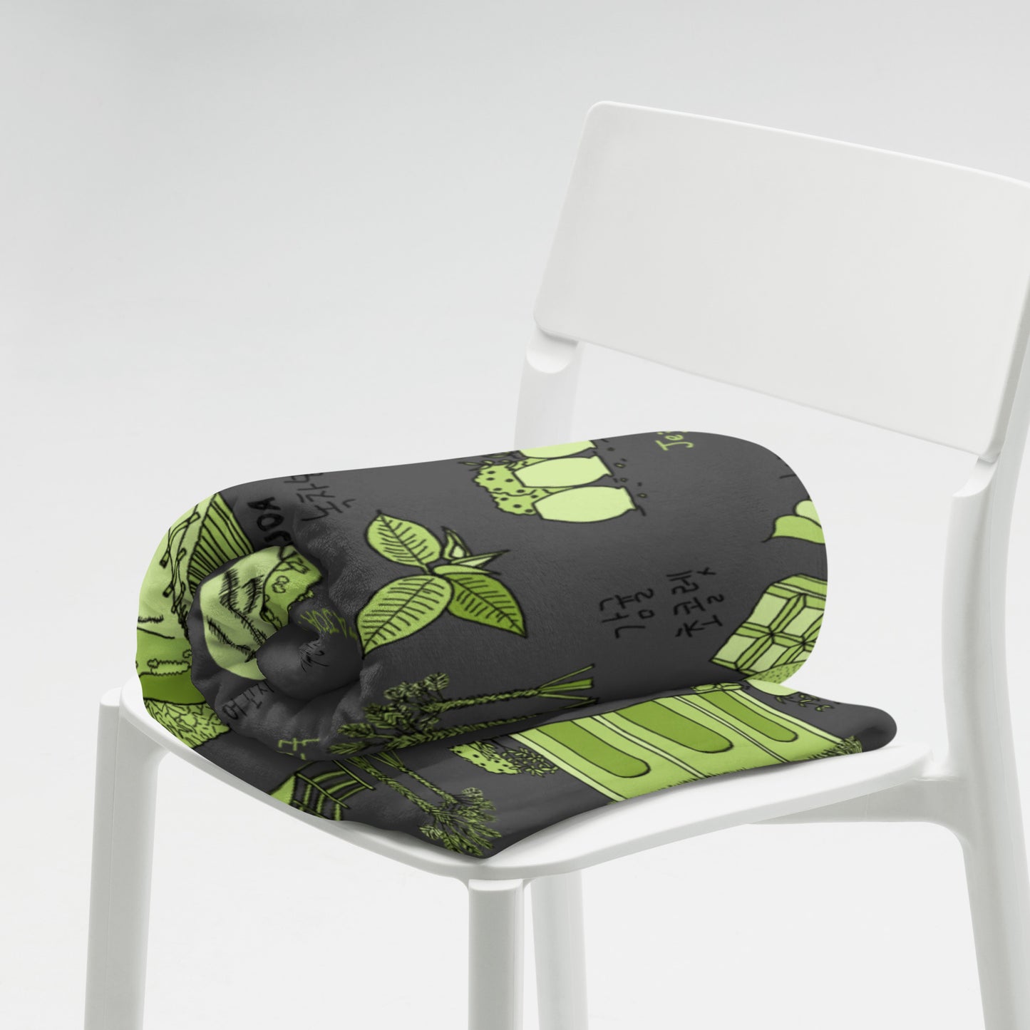 Jeju Island Korea Throw Blanket (Charcoal Gray) - Line Art of Jeju Attractions, K-Drama & K-Pop Fan Gift