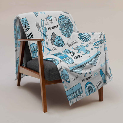 Busan Korea Throw Blanket - Line Art of Busan Attractions, K-Drama & K-Pop Fan Gift